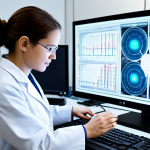 A professional female physical chemist in a modest lab coat, fully clothed, is diligently working at an advanced spectroscopy workstation in a modern, brightly lit research laboratory. She is deeply focused on a holographic display that reveals intricate molecular structures gracefully interacting with light waves, symbolizing the fundamental principles of quantum chemistry and the "language of light." The background features pristine scientific equipment and subtle, glowing data visualizations, enhancing the sense of discovery. The image highlights perfect anatomy, correct proportions, well-formed hands, and a natural pose, presented as a high-quality professional scientific illustration, appropriate content, safe for work, and family-friendly.