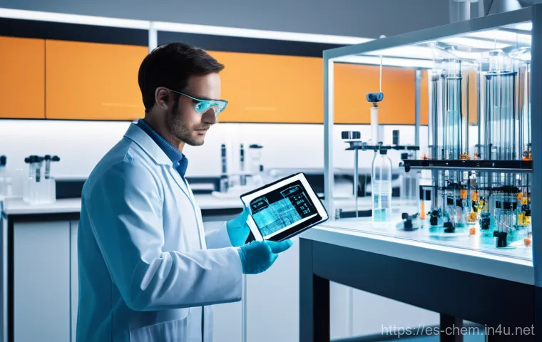 유기화학 실험법 - **Prompt:** "A panoramic shot of an advanced organic chemistry laboratory showcasing multiple experi... 유기화학 실험법 - **Prompt:** "A panoramic shot of an advanced organic chemistry laboratory showcasing multiple experi...