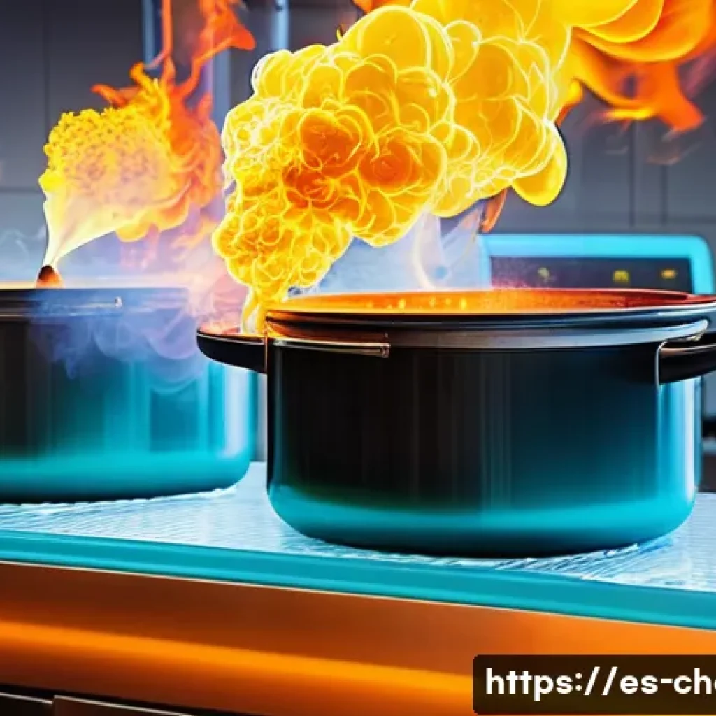 에너지와 화학반응 - A detailed scientific illustration of an exothermic chemical reaction, specifically the combustion o...