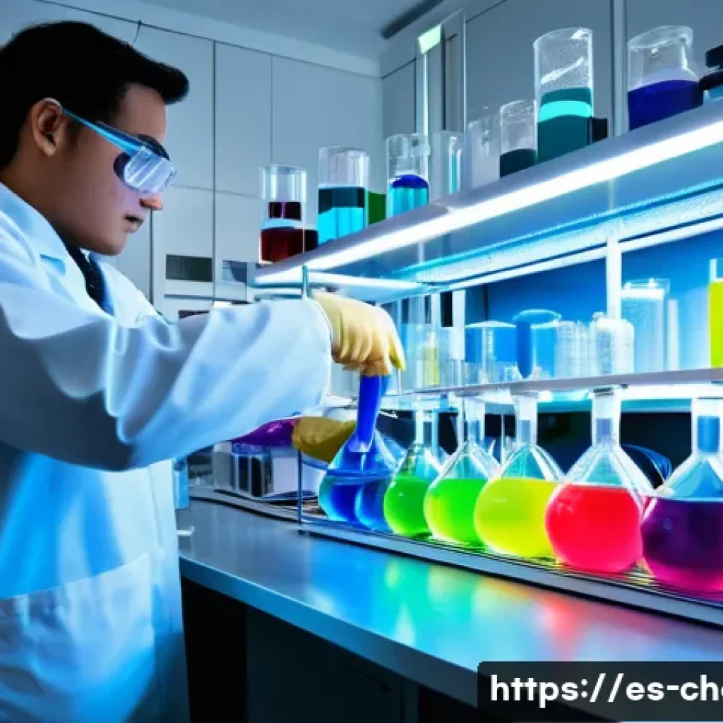 화학반응속도론 - A detailed scientific laboratory scene showcasing a chemist adjusting the temperature of a reaction ...