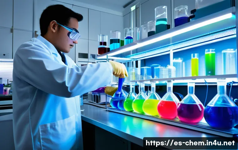 화학반응속도론 - A detailed scientific laboratory scene showcasing a chemist adjusting the temperature of a reaction ...