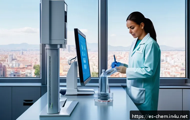 화학 생물학 - A high-tech Spanish hospital laboratory scene showcasing advanced molecular biosensors for early dis...