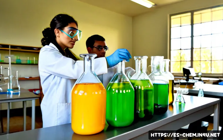 화학 교육의 글로벌 트렌드 - Photorealistic modern chemistry classroom in a Spanish-speaking university, diverse Hispanic and int...